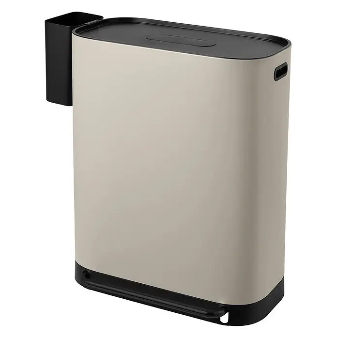 SVITA Treteimer MLT2X30 - 60 l, Metall, Beige - Elegantes hellbeiges Abfalleimer mit schwarzem Deckel, Fußpedal und abnehmbarem Seitenbehälter.