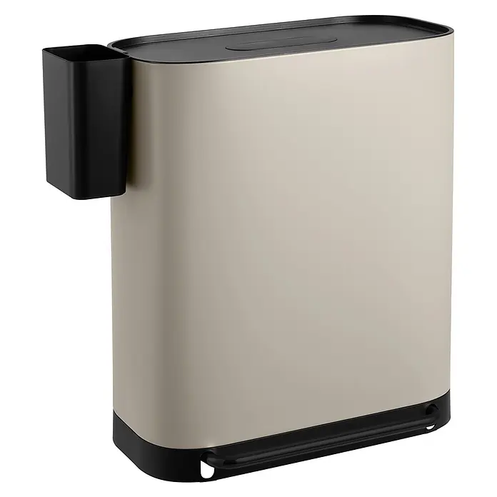 SVITA Treteimer MLT2X30 - 60 l, Metall, Beige - Beiger rechteckiger Abfalleimer mit schwarzem Deckel, Basis, Fußpedal und abnehmbarem Seitenbehälter.