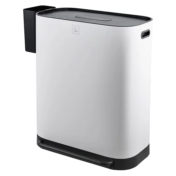 SVITA Treteimer MLT2X30 - 60 l, Metall, Weiß - Weiß-schwarzer rechteckiger Wäschesammler mit Schlitzdeckel, Seitenkorb und unterer Stange.