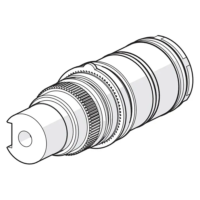 Hansa Temperaturreglereinheit Prisma/Tempra/Twister - Passend für: Hansa Tempra Unterputzsystem - Zylindrische Metalladapterwelle mit Zahnradabschnitten, Keilnuten und Keilnutende.