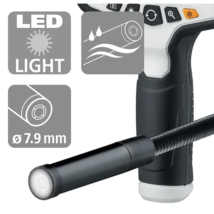 Laserliner Endoskopkamera XL - Länge Schwanenhals: 3 m - Handinspektionskamera mit schwarzer flexibler Sonde, LED-Licht, wasserdichtem Design und 7,9 mm Durchmesser.