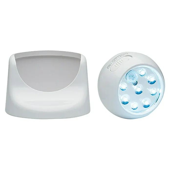 LED-Bewegungsmelder Vigilamp - Weiß, Außen - Das Bild zeigt eine LED-Leuchte mit Bewegungsmelder und eine dazugehörige Halterung. Ideal für den Einsatz in dunklen Bereichen.