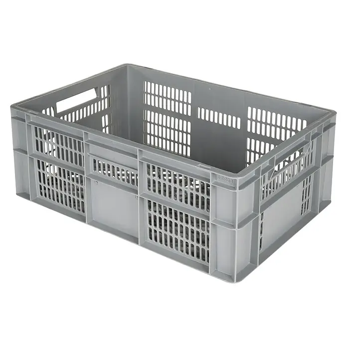 BAUHAUS Eurobox - 43 l, L x B x H: 40 x 60 x 24 cm, Grau, Offen - Leere graue Kunststoffkiste mit perforierten Seiten zur Lagerung und zum Transport.