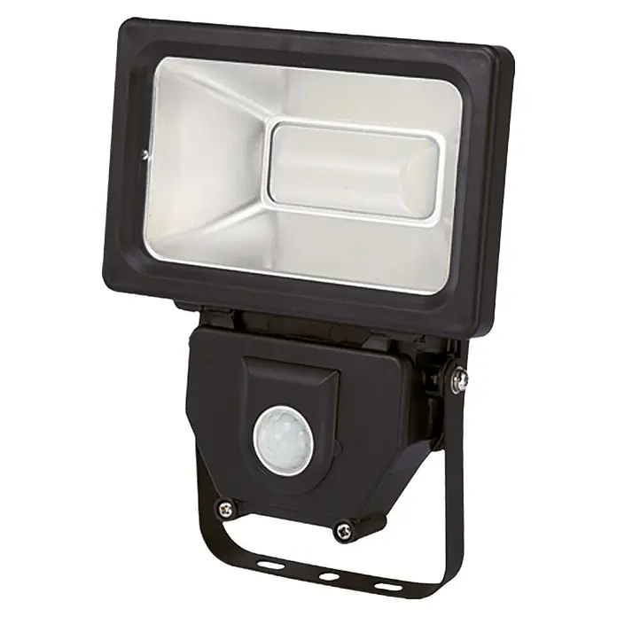 Profi Depot Proyector LED con sensor - 30 W, L x An x Al: 193 x 122 x 51 mm, Negro, Blanco neutro - Foco LED negro con sensor de movimiento, ideal para exteriores, iluminando jardines y caminos.