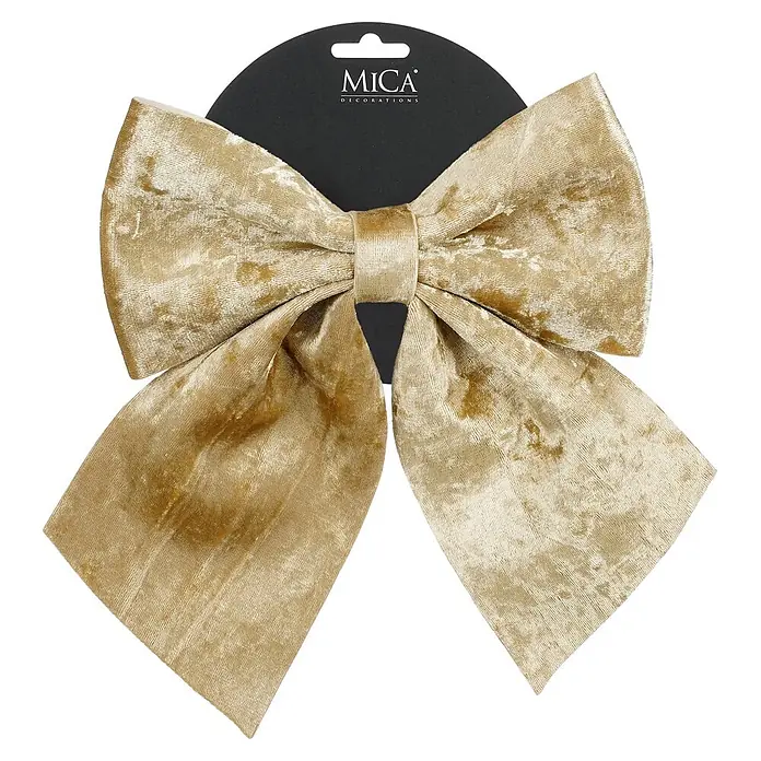 Mica Decorations Lazo decorativo - Champán, 1 ud., 20 x 24 cm - Lazo de terciopelo dorado con etiqueta negra MICA DECORATIONS.