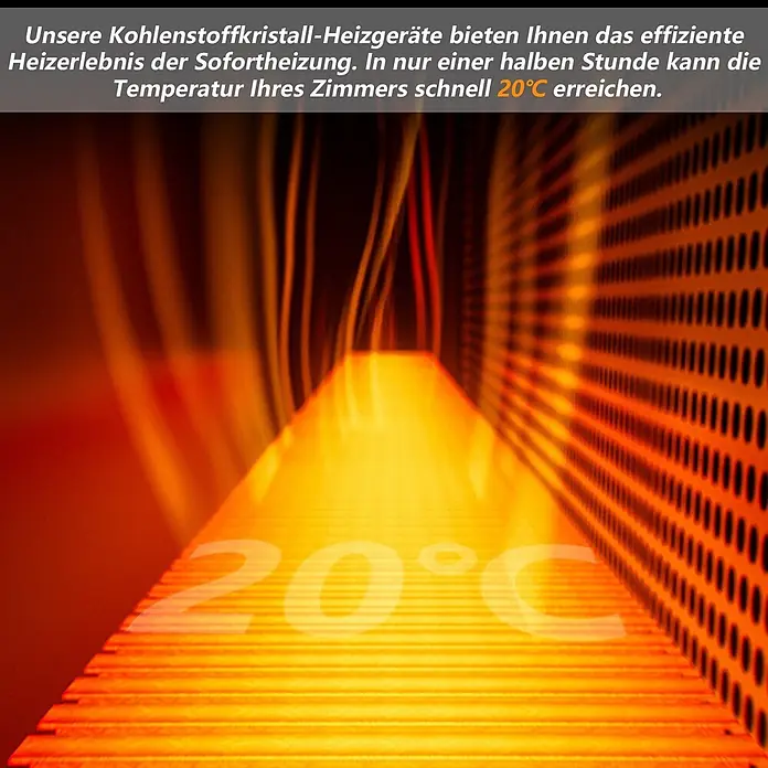 Nettlife Infrarotheizkörper - B x H: 62 x 2 cm - Abstraktes, glühendes orange-gelbes Bild für effiziente Kohlenstoffkristall-Heizung, mit "20°C".