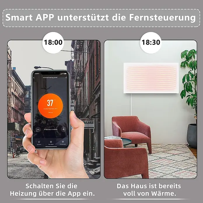 Nettlife Infrarotheizkörper -  - Intelligente App steuert ein Infrarotheizpaneel, das einen Raum in 30 Minuten wärmt.