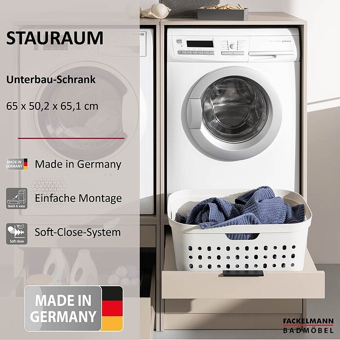 Fackelmann Unterschrank für Waschmaschine/Trockner (B x T x H: 650 x 651 x 502 mm, Kashmir) | BAUHAUS