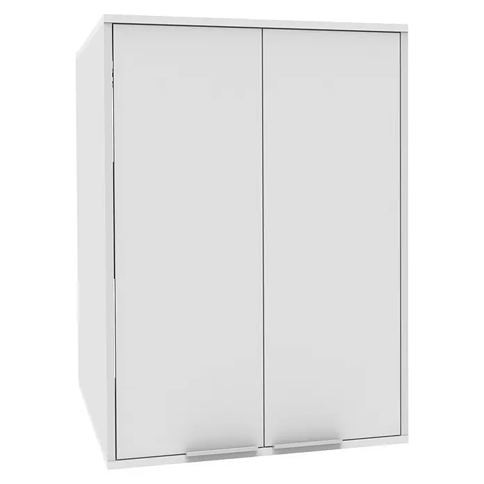 Fackelmann Waschturm Typ 2 - B x L: 65 x 65,1 cm, Weiß - Weißer zweitüriger Schrank mit silbernen Griffen zur Aufbewahrung.