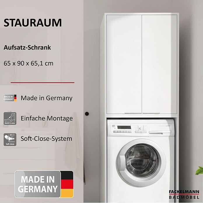 Fackelmann Aufsatzschrank für Waschmaschine/Trockner (Weiß, H x B x T: 900 x 650 x 651 mm) | BAUHAUS