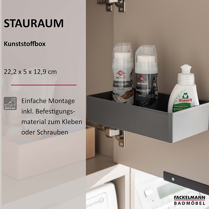 Fackelmann Aufbewahrungsbox (L x B x H: 129 x 222 x 50 mm, Kunststoff, Anthrazit) | BAUHAUS