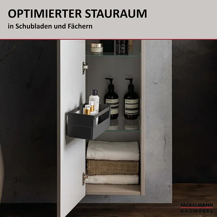 Fackelmann Aufbewahrungsbox - L x B x H: 130 x 226 x 105 mm, Kunststoff, Anthrazit - Offener Badschrank mit optimiertem Stauraum, herausziehbarem Korb und Ablagen für Toilettenartikel und Handtücher.