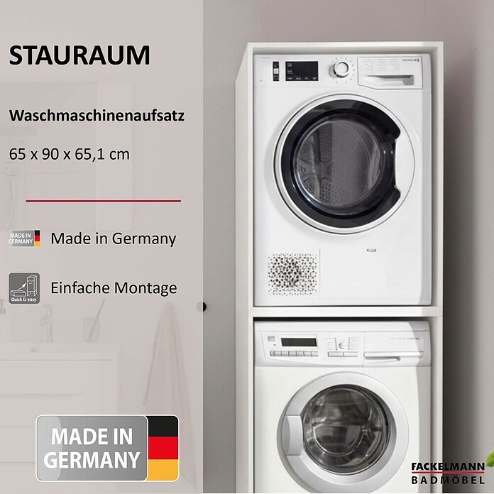 Fackelmann Aufsatzschrank für Waschmaschine/Trockner (H x B x T: 900 x 650 x 651 mm, Weiß) | BAUHAUS