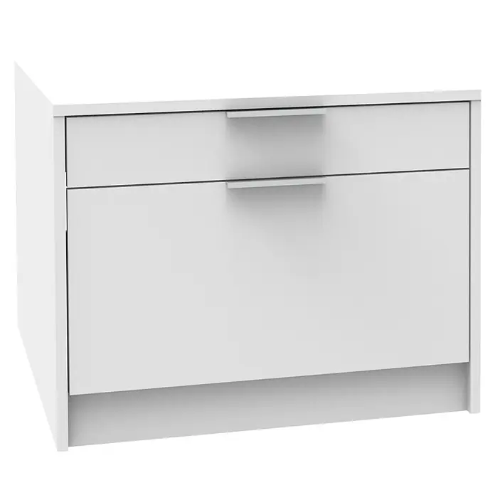 Fackelmann Waschturm Typ 1 - B x L: 65 x 65,1 cm, Weiß - Weißer Nachttisch mit zwei Schubladen und modernen silberfarbenen Griffen.
