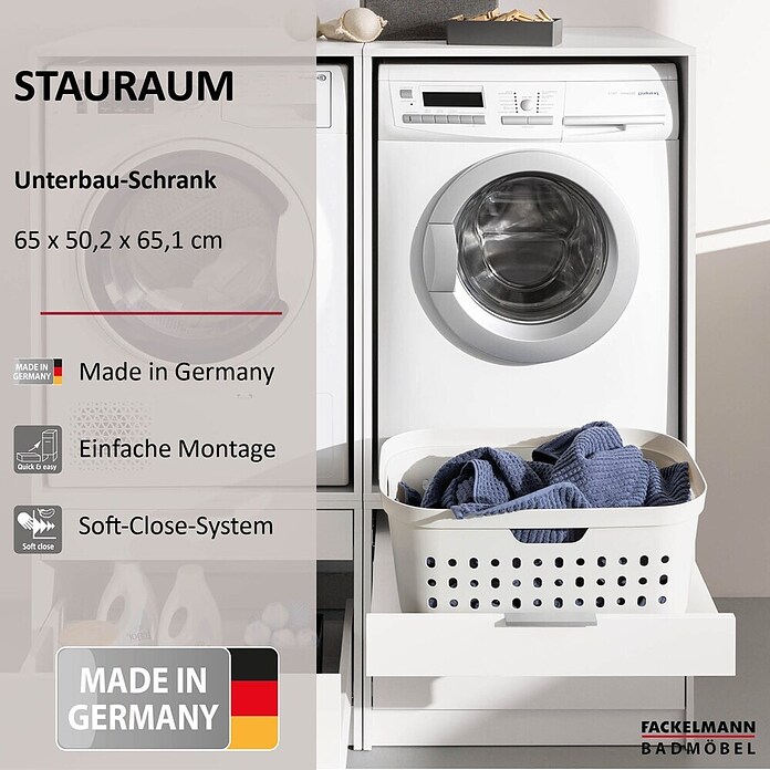 Fackelmann Unterschrank für Waschmaschine/Trockner (B x T x H: 650 x 651 x 502 mm, Weiß) | BAUHAUS