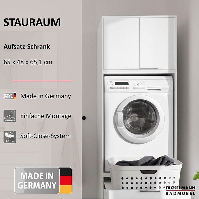 Fackelmann Aufsatzschrank für Waschmaschine/Trockner (Weiß, H x B x T: 480 x 650 x 651 mm) | BAUHAUS