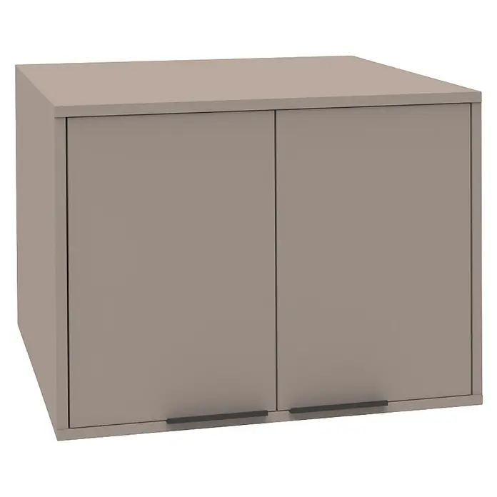 Fackelmann Waschturm Typ 1 - B x L: 65 x 65,1 cm, Kaschmir - Beiger Schrank mit zwei Türen und dunklen Griffen.