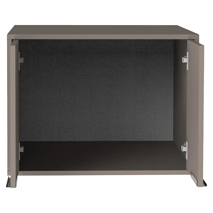Fackelmann Waschturm Typ 1 - B x L: 65 x 65,1 cm, Kaschmir - Offener taupefarbener zweitüriger Schrank, zeigt seinen Stauraum.