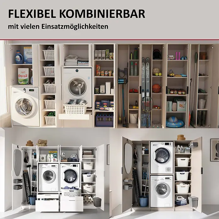 Fackelmann Küchen-Hochschrank für Putzutensilien - B x T x H: 500 x 651 x 1.882 mm, Weiß - Flexible Modulschränke für Hauswirtschafts- und Waschräume, in hellen Farben, mit integrierten Geräten und Stauraum.