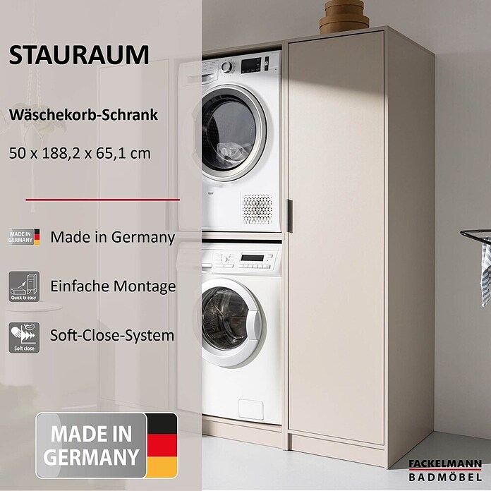 Fackelmann Hochschrank für Wäschekörbe (B x T x H: 500 x 651 x 1 882 mm, Kashmir) | BAUHAUS