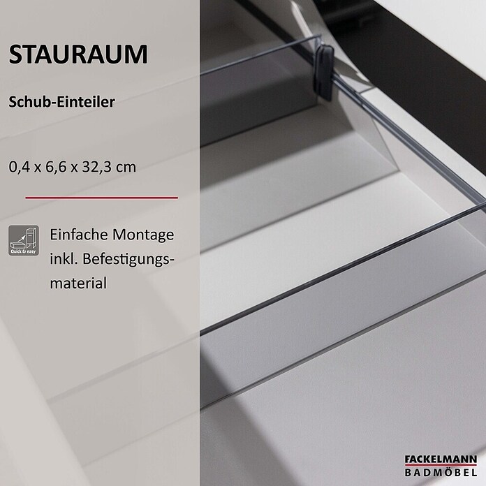 Fackelmann Schubladeneinsatz (L x B x H: 335 x 4 x 66 mm, Grau, Kunststoff, Schubtiefe (innen) 344 mm) | BAUHAUS