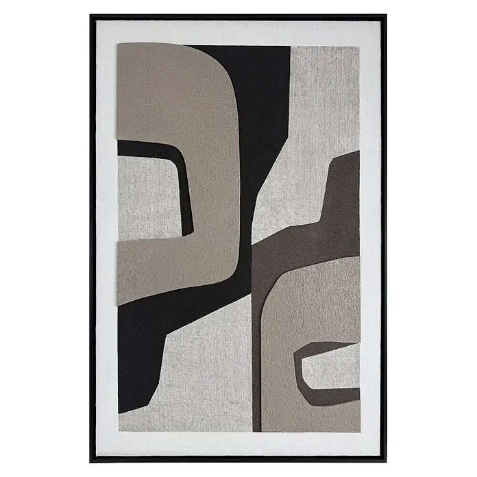 Reinders Bild Mix-Media - Neutral Motion, B x H: 78 x 118 cm - Gerahmte abstrakte Wandkunst mit geschichteten Textilelementen in Schwarz, Grau und Off-White.