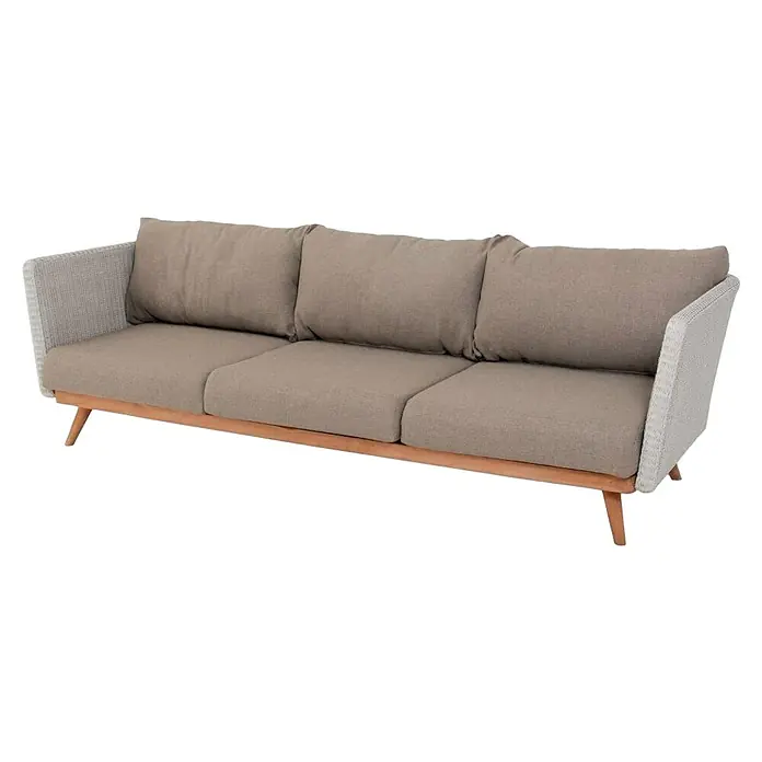 Sunfun Ersatzkissen - Passend für: Sunfun Marie Loungesofa - Elegantes braunes Dreisitzer-Sofa mit Holzrahmen und hellgrauen Seitenpaneelen. Ideal für stilvolle Wohnräume.