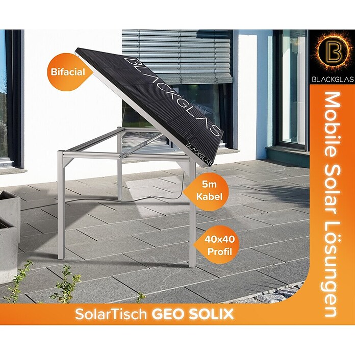 Blackglas Solar-Tischkraftwerk Geo Solix (450 W, L x B x H: 180 x 120 x 113,4 cm, Ohne Rollen) | BAUHAUS