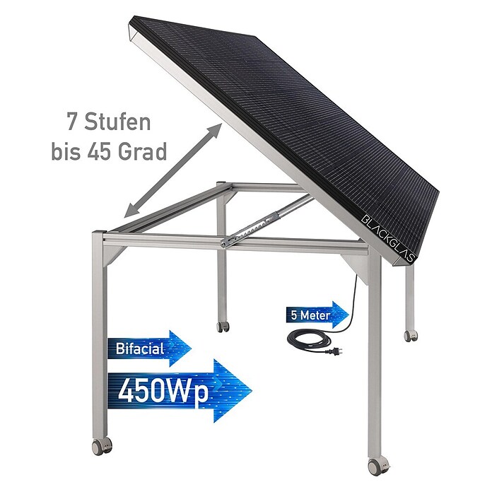 Blackglas Solar-Tischkraftwerk Geo Solix Pro (450 W, L x B x H: 180 x 120 x 172,2 cm, Mit Rollen) | BAUHAUS