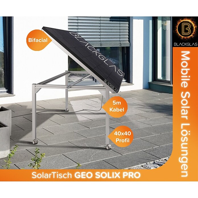 Blackglas Solar-Tischkraftwerk Geo Solix Pro (450 W, L x B x H: 180 x 120 x 172,2 cm, Mit Rollen) | BAUHAUS