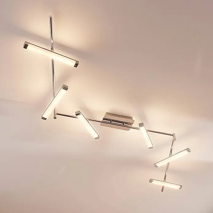 Lindby Deckenleuchte Pilou - chrom / silber - Moderne Deckenleuchte aus Chrom mit mehreren linearen LED-Stäben an verstellbaren Armen.