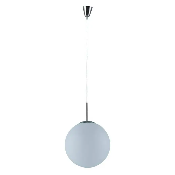 Lindby Pendelleuchte Marike - L x B x H: 35 x 35 x 150 cm, weiß / opal, weiß, nickel satiniert, E27 - Weiße Pendelleuchte aus mattiertem Glas in Ovalform mit Chromakzenten.