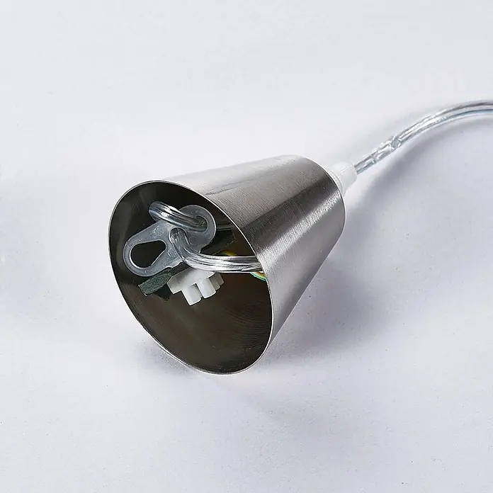 Lindby Pendelleuchte Marike - L x B x H: 35 x 35 x 150 cm, weiß / opal, weiß, nickel satiniert, E27 - Gebürstete Metall-Deckenrosette mit internen elektrischen Anschlüssen und transparentem Kabel.