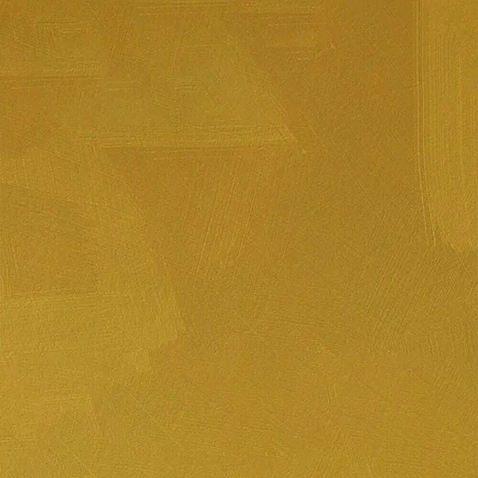 SCHÖNER WOHNEN-Farbe Trendstruktur Farbeffektputz Metall-Optik Effektfarbe - Mattgold, Matt, 2,5 l - Detailaufnahme einer goldenen Wand mit Pinselstrich-Textur. Ideal für Hintergründe, Texturen und Designelemente mit warmen Farbtönen.