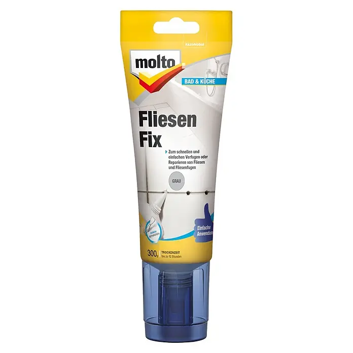 Molto Fertigspachtel Fliesen-Fix - 300 ml, Grau - Molto Fliesen Fix 300g graue Fliesen- und Fugenreparaturmasse für Bad & Küche.