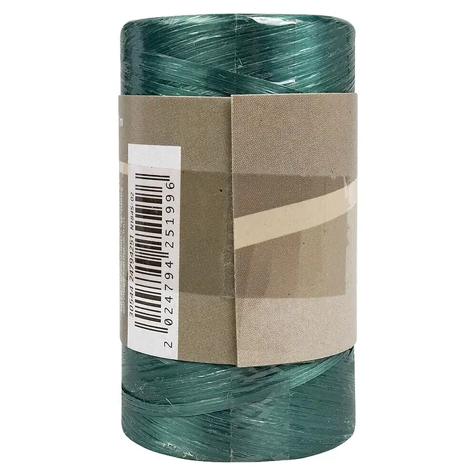 Gardol Kunstbast - 400 m, Grün - Spule aus dunkelgrünem Bastelband mit Papierbanderole und Barcode.