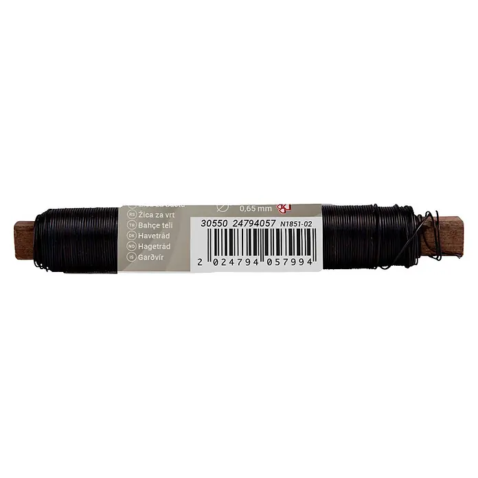 Gardol Gartendraht - Anthrazit, Geglüht, 40 m, 0,65 mm - Schwarzer Gartendraht, 0,65 mm dick, auf kleiner Holzspule gewickelt.
