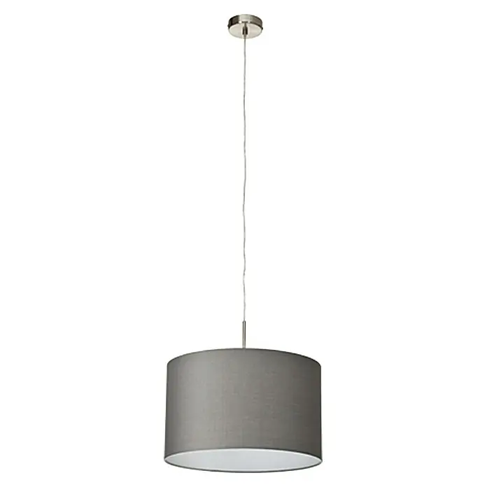 Eglo Pasteri Pendelleuchte rund - Durchmesser: 380 mm, Farbe Schirm: Grau - Elegante graue Hängeleuchte mit zylindrischem Lampenschirm und silberfarbener Aufhängung, perfekt für moderne Wohnräume.