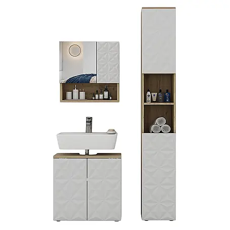 Vicco  Badmöbel-Set Edge Weiß 3 Teile, mit Hochschrank