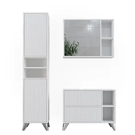 Vicco  Badmöbel-Set Leano Weiß 80 cm, Set 3