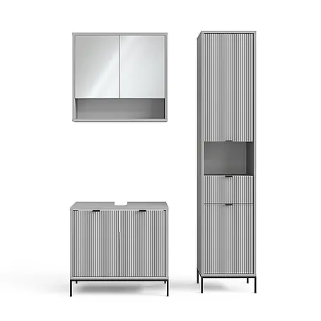 Vicco  Badmöbel-Set Eliza Grau 3 Teile, mit Hochschrank