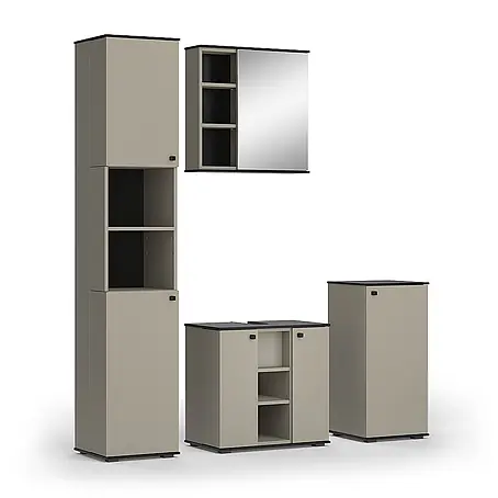 Vicco  Badmöbel-Set Joli Greige 4 Teile, mit Hochschrank und Midischrank