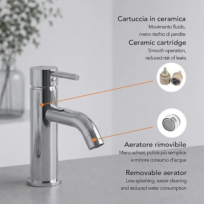 KV Einloch-Einhebelmischer in Chromoptik | Fassa -  - Verchromte Einhebelarmatur mit Keramikkartusche und herausnehmbarem Luftsprudler für reibungslose, wassersparende Funktion.