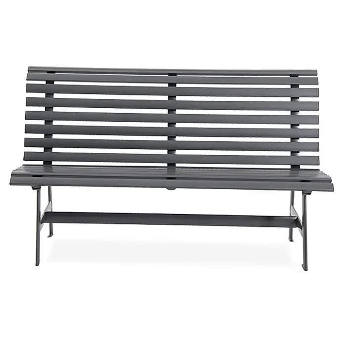 Sunfun Maja Gartenbank - B x T x H: 150 x 72 x 88 cm, Aluminium, Anthrazit - Eine graue Parkbank mit Lattenrost-Design und stabilen Metallbeinen bietet eine stilvolle Sitzgelegenheit für den Außenbereich.