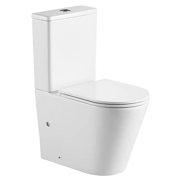 Futurbath Pack de WC Sintra - Sin borde de descarga, Salida dual, Blanco - Inodoro blanco de cerámica con asiento de cierre suave y cisterna incorporada.