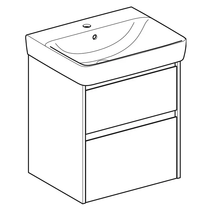 Geberit Renova Plan Badmöbel-Set - Gesamtbreite Badmöbel: 60 cm, Lava, Seidenmatt, Inkl. Aufsatzwaschbecken - Weißer Badunterschrank mit integriertem rechteckigem Keramikwaschbecken und zwei Schubladen.
