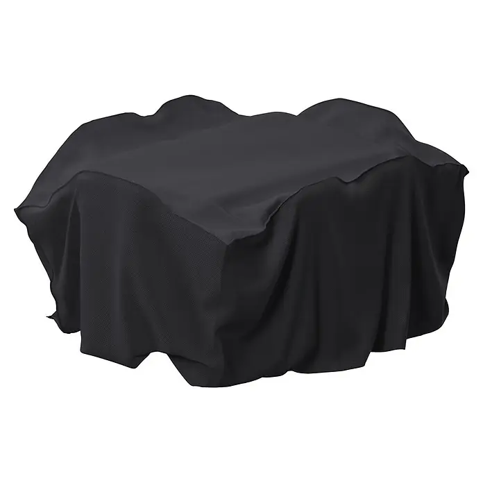 Sunfun Sitzgruppen-Schutzhülle S - L x B x H: 170 x 140 x 85 cm, Polyester, 160 g/m², Schwarz/Anthrazit - Drapiertes schwarzes Textil, das ein Objekt bedeckt.