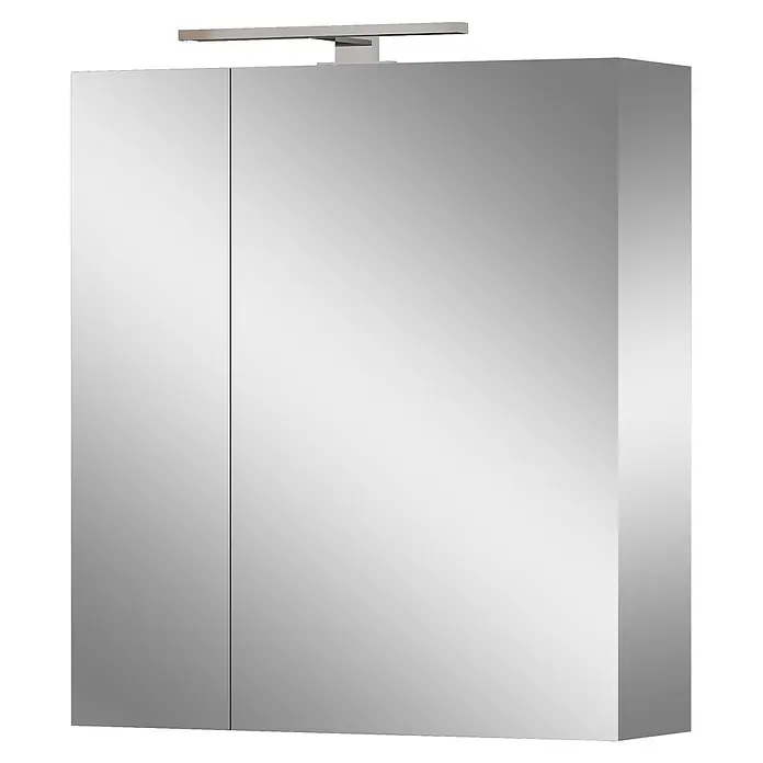 Germania Spiegelschrank - B x H: 60 x 71 cm, Graphit - Verspiegelter Badezimmerschrank mit integrierter silberfarbener LED-Lichtleiste.