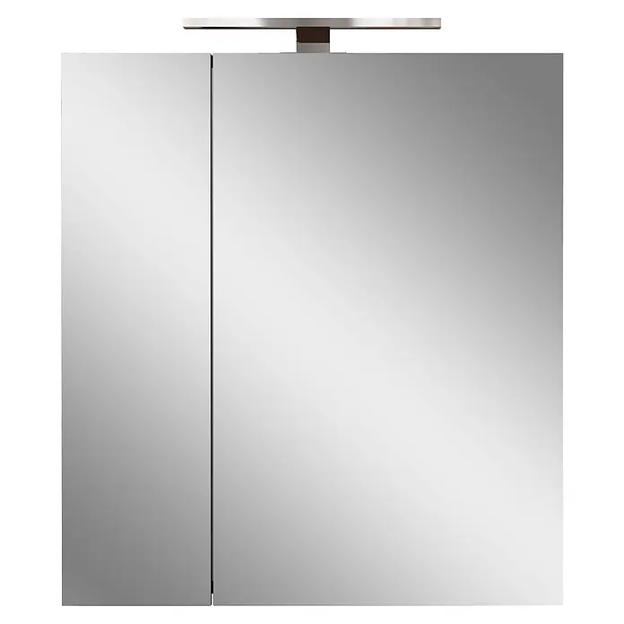 Germania Spiegelschrank - B x H: 60 x 71 cm, Graphit - Silberner Badezimmerspiegelschrank mit integrierter LED-Lichtleiste und zwei Spiegeltüren.