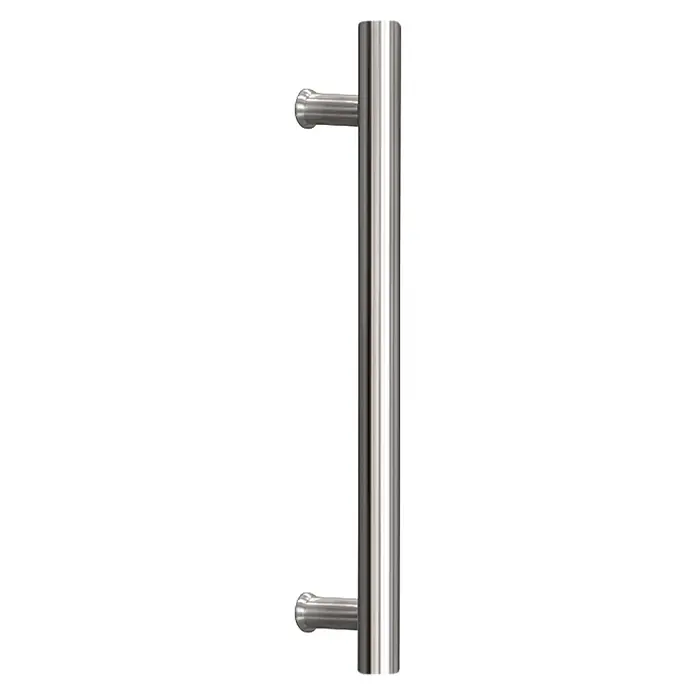Inova Schiebetür-Komplettset Holz Weiß mit Beschlag und Stangengriff in Edelstahloptik - 900 x 2.065 mm - Vertikaler Türgriff aus gebürstetem Edelstahl.